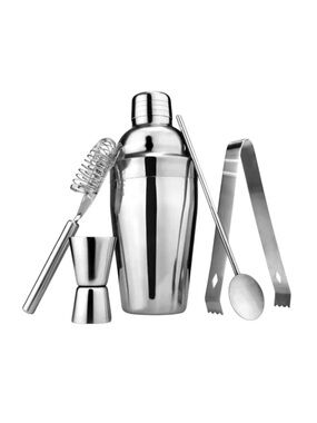 Stainless Steel Cocktail Bar Set with Wooden Stand (7 pcs of 8)